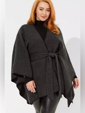 Torrid Heather Gray Ruana with Belt sz OS